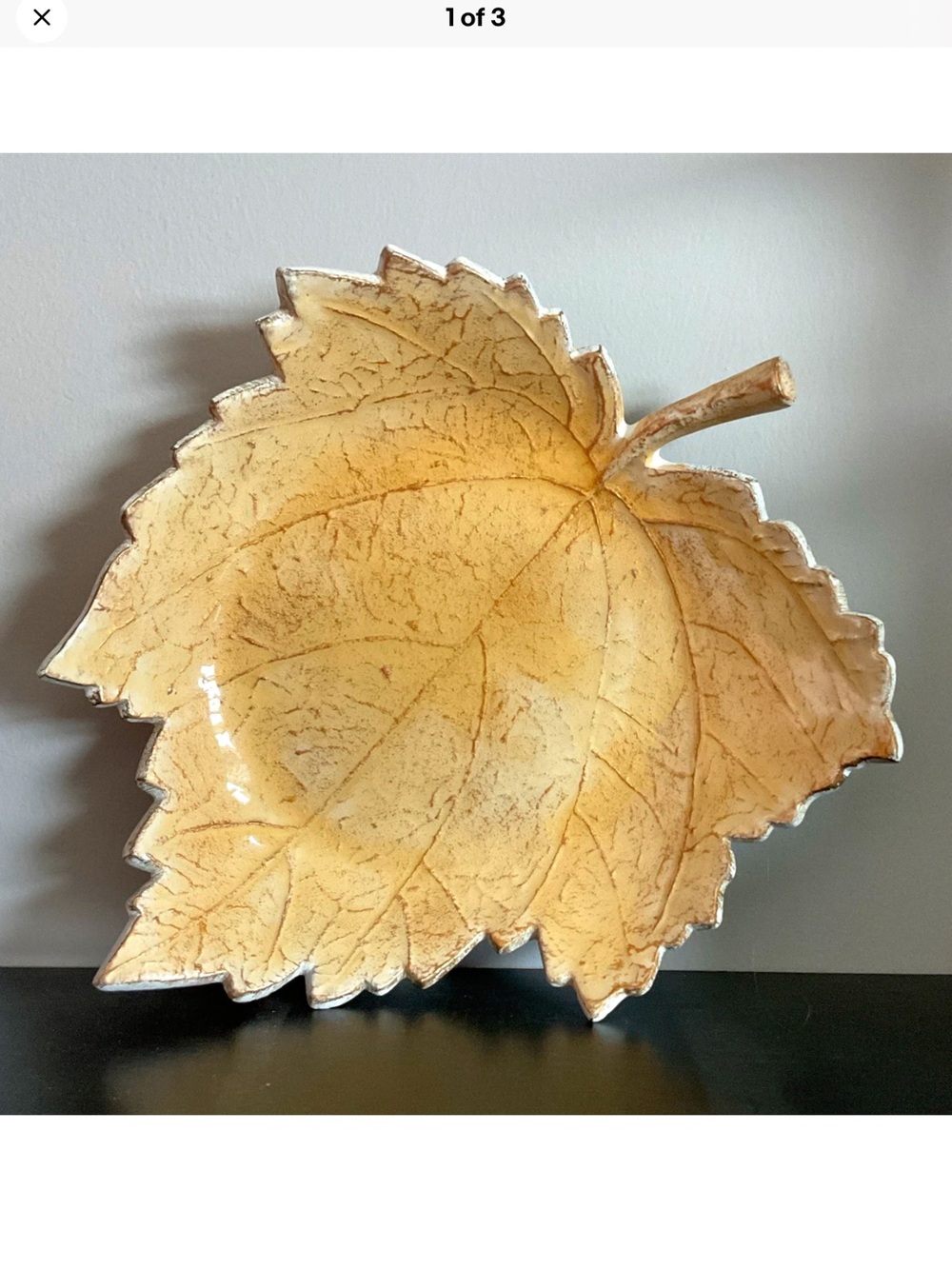 Pier 1 Gold Glazed Maple Leaf Platter Tray Ceramic Footed